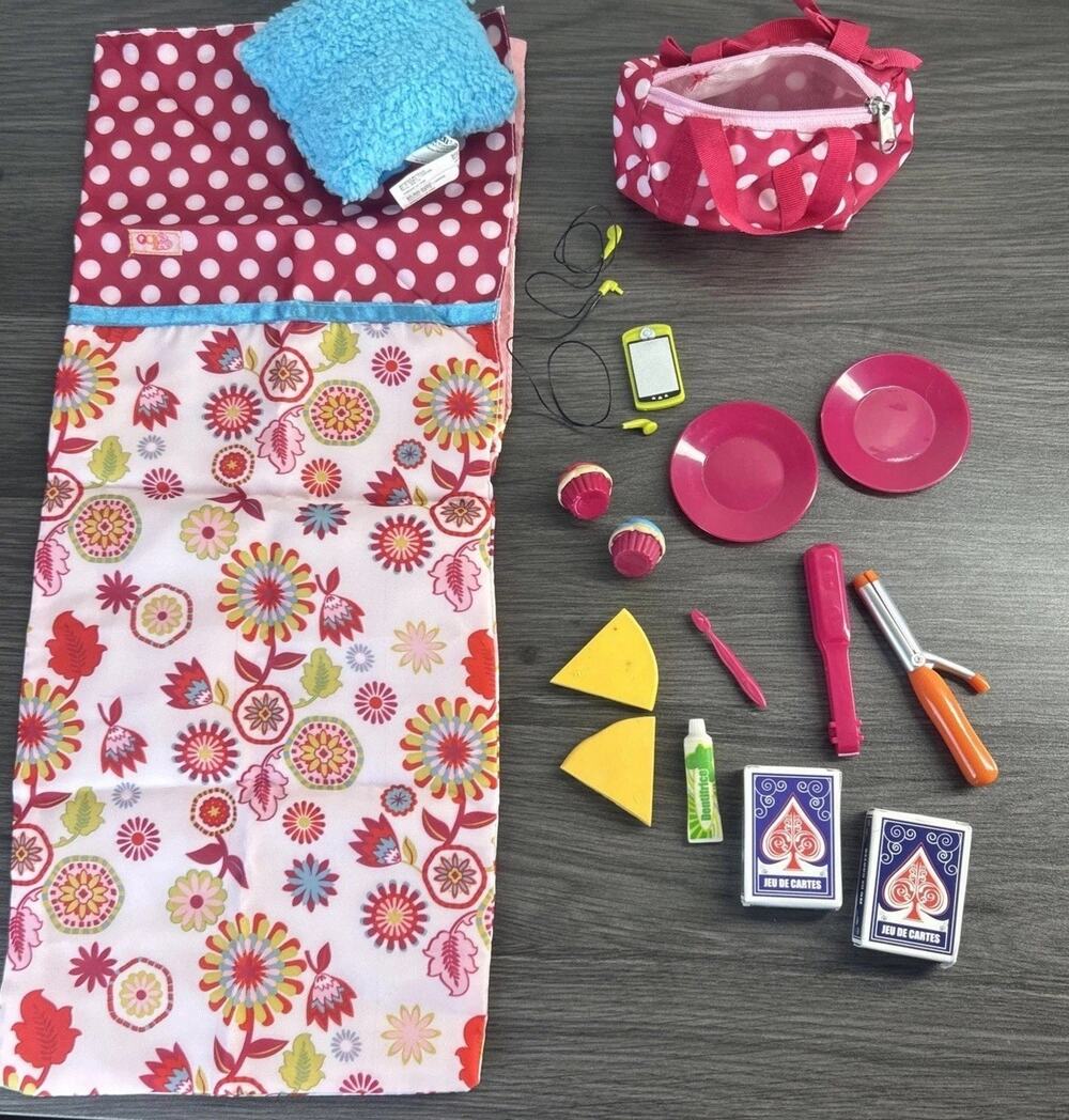 Our Generation by Battat Poka Dot Zipper Bag Flower Sleeping Bag Accessories